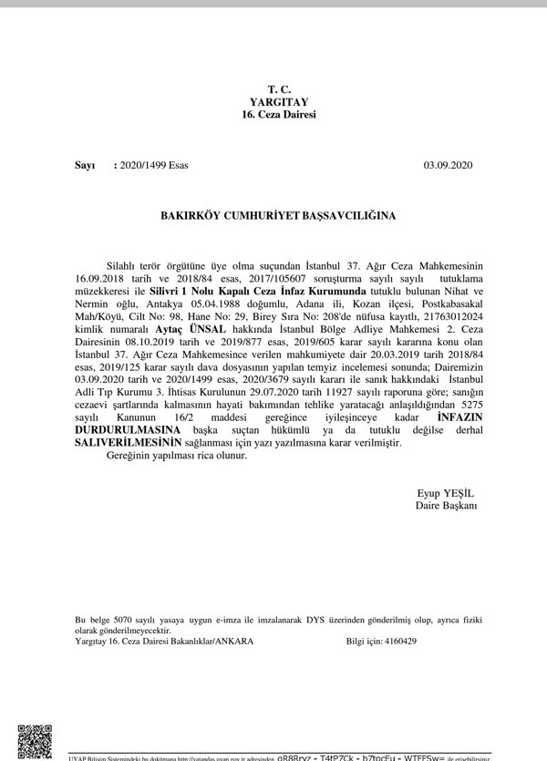 Ölüm orucundaki tutuklu avukat Aytaç Ünsal için tahliye kararı - Resim : 1
