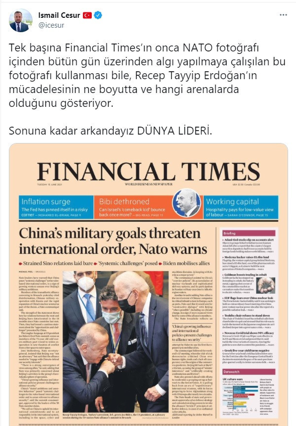 Financial Times'ın kapak fotoğrafına Erdoğan'ın danışmanından tepki - Resim : 1