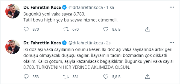Günlük vaka sayısının 9 bine dayandı; Bakan Koca'dan uyarı - Resim : 1