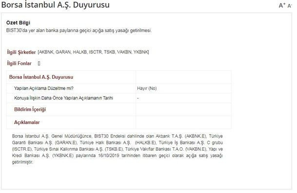 Halkbank ve altı banka hissesine açığa satış yasağı - Resim : 1