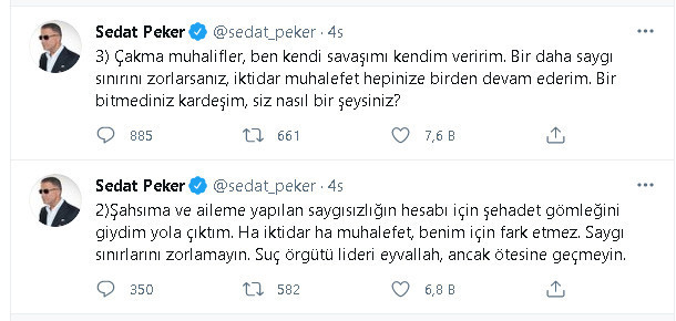 Sedat Peker'den muhalefete: Suç örgütü lideri eyvallah, ötesine geçmeyin - Resim : 1