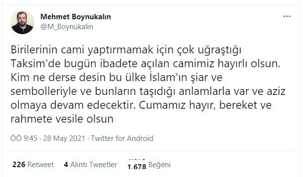 Ayasofya'nın eski imamı Boynukalın'dan tepki çeken 'Taksim cami' yorumu - Resim : 1