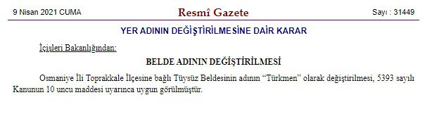 İçişleri Bakanlığı bir beldenin adını değiştirdi - Resim : 1
