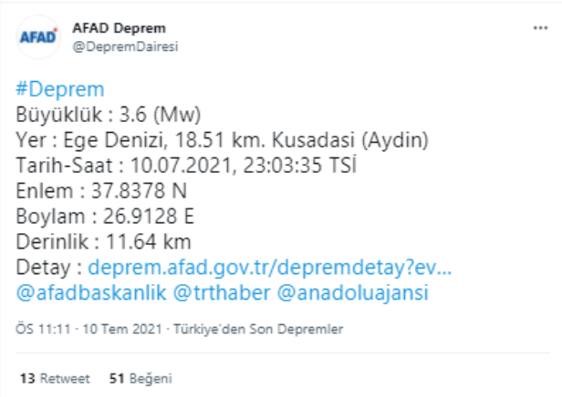 Ege'de art arda deprem - Resim : 1