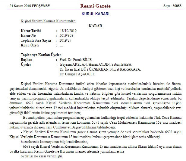 Kişisel Verileri Koruma Kurumundan suç duyurusu kararı - Resim : 1