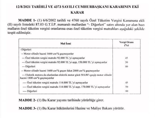 Otomobilde ÖTV matrah oranları değişti - Resim : 1
