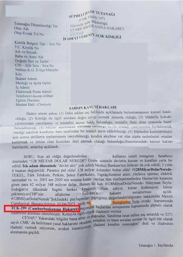 '128 milyar dolar nerede?' diye soran yurttaşa, 'Cumhurbaşkanına hakaret' soruşturması - Resim : 1