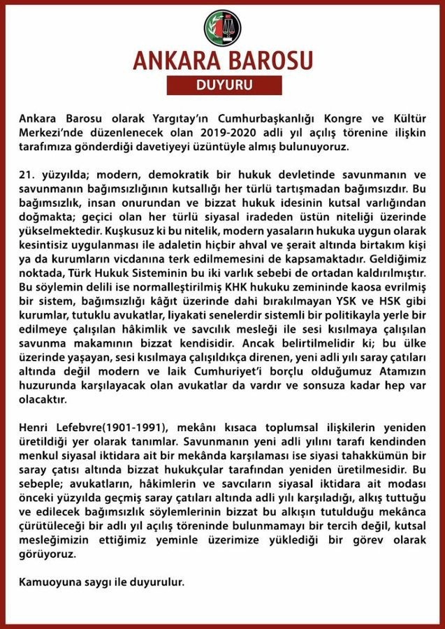 Ankara Barosu da adli yıl açılış töreni davetini reddetti - Resim : 1