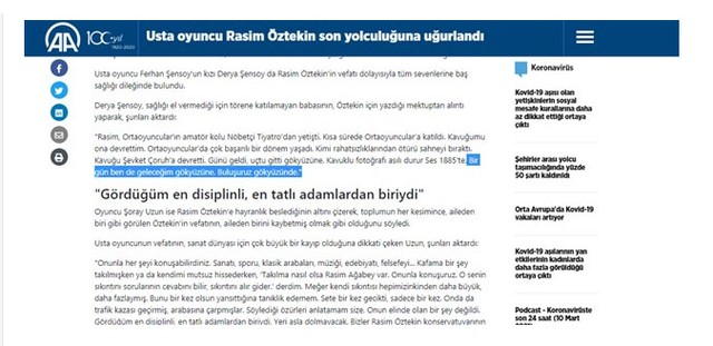 AA'dan Ferhan Şensoy'un Rasim Öztekin için yazdığı mektuba sansür: 'Neşeli bir meyhanede' çıkarıldı - Resim : 1