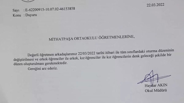 Bursa'da harem-selamlık talimatı veren ilköğretim müdürü görevden alındı - Resim : 1