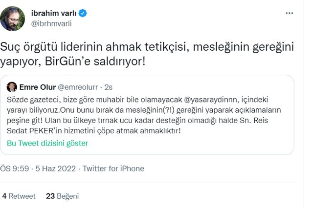 Sedat Peker, BirGün yazarı Yaşar Aydın'ı hedef aldı - Resim : 6