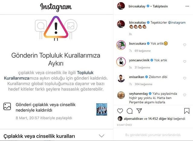 Birce Akalay'ın Instagram paylaşımı ‘çıplaklık ve cinsellik' gerekçesiyle kaldırıldı - Resim : 1