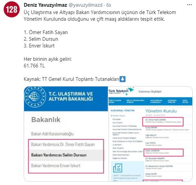 Ulaştırma ve Altyapı Bakan Yardımcıları, Türk Telekom Yönetim Kurulu üyeliğinden de maaş alıyorlarmış - Resim : 2
