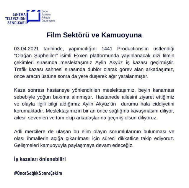 Olağan Şüpheliler dizi setinde kaza: Oyuncu Aylin Akyüz yoğun bakıma alındı - Resim : 1