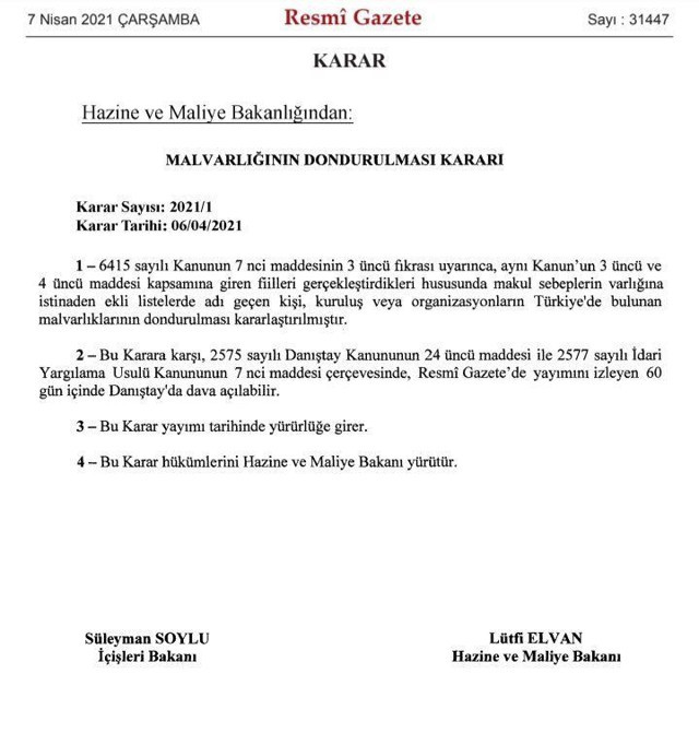 Murat Karayılan, Cemil Bayık dahil 377 kişi ve kuruluşun Türkiye'deki mal varlıkları donduruldu - Resim : 1