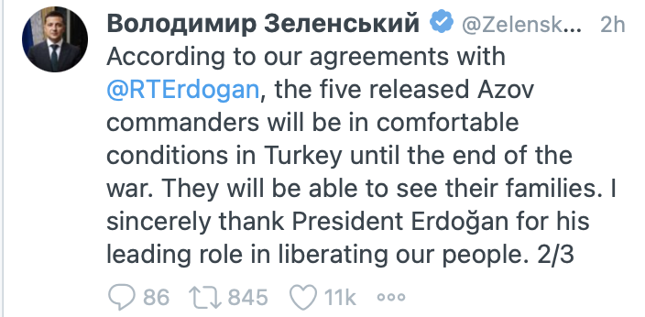Zelenskiy: Erdoğan'la anlaşmamız kapsamında 5 Azov komutanı Türkiye'de kalacak - Resim : 2