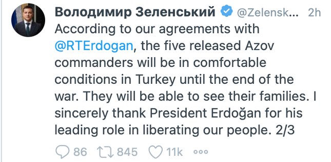 Zelenskiy: Erdoğan'la anlaşmamız kapsamında 5 Azov komutanı Türkiye'de kalacak - Resim : 2