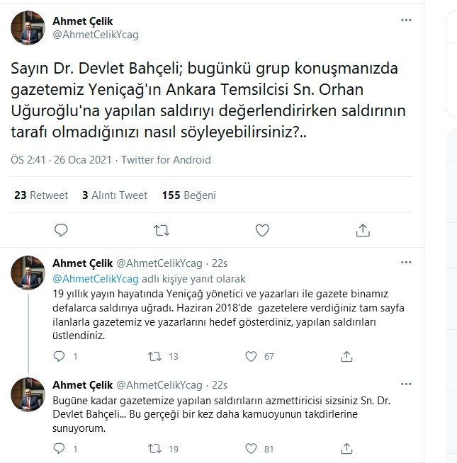 İYİ Partili Çelik'ten Bahçeli'ye: Bugüne kadar Yeniçağ'a yapılan saldırıların azmettiricisi sizsiniz - Resim : 1