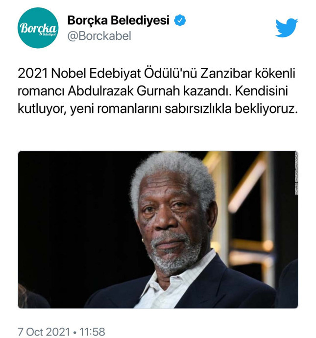 Borçka Belediyesi'nin Nobel Ödüllü yazar diye Morgan Freeman paylaşımı viral oldu - Resim : 1