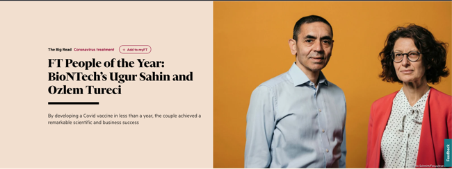 Financial Times, Özlem Türeci ve Uğur Şahin'i 'Yılın Kişisi' seçti - Resim : 1