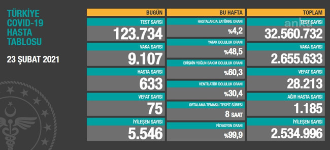 Coronavirus tablosu: 75 kişi hayatını kaybetti - Resim : 1