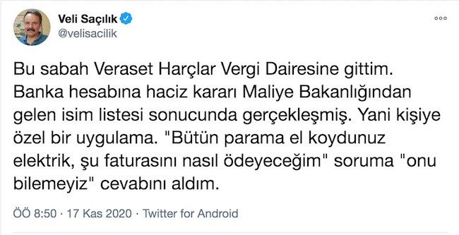 Veli Saçılık'ın banka hesaplarına haciz konuldu: Ağaç kökü yemem için bütün koşullar hazır artık - Resim : 1