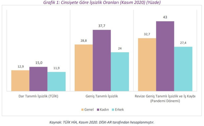 DİSK-AR: Covid-19 dönemindeki gerçek kadın işsizliği yüzde 43 - Resim : 1