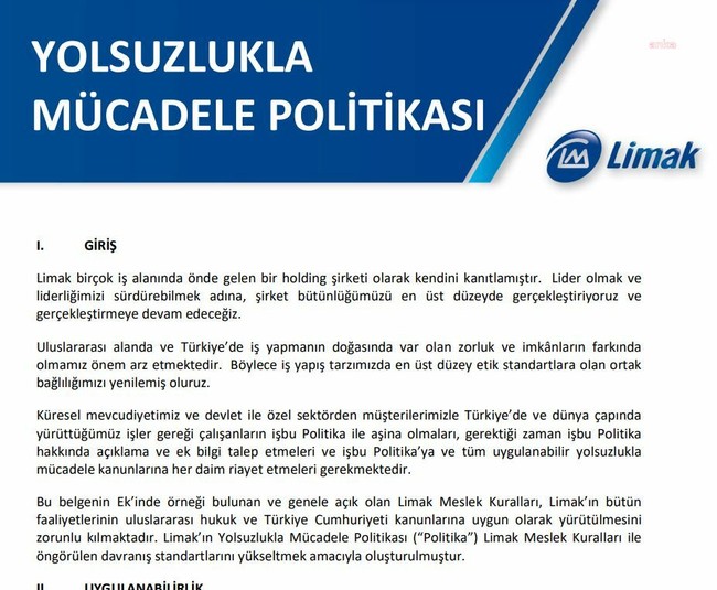 'Beşli çete'nin gözdelerinden Limak Holding'in sitesinde ilginç açıklama - Resim : 1