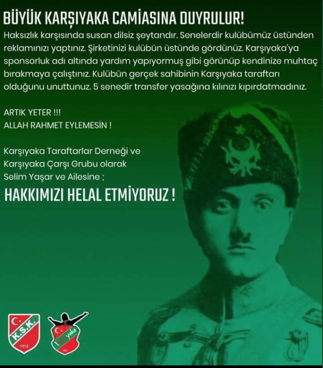 Karşıyaka taraftarından vefat eden Selim Yaşar'a: Hakkımızı helal etmiyoruz - Resim : 1