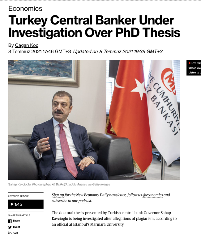 Bloomberg, TCMB Başkanı Şahap Kavcıoğlu'nun doktora tezine ilişkin iddiaları yazdı - Resim : 1