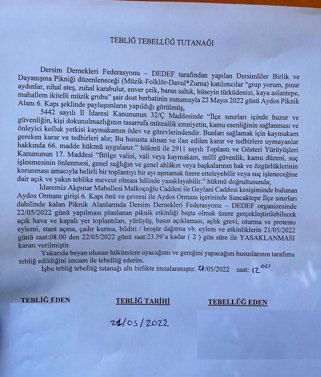 İstanbul Valiliği, 32 yıldır düzenlenen Dersimliler Birlik ve Dayanışma Pikniğini yasakladı - Resim : 1