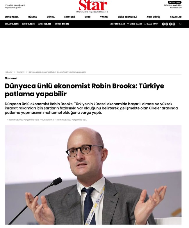 IIF Başekonomisti Robin Brooks bir grafik paylaştı, yandaş medya sevindi - Resim : 2