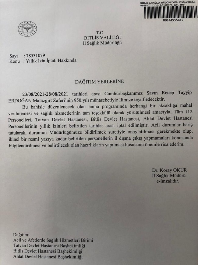 Erdoğan'ın ziyareti nedeniyle sağlıkçıların yıllık izinleri iptal edildi - Resim : 1