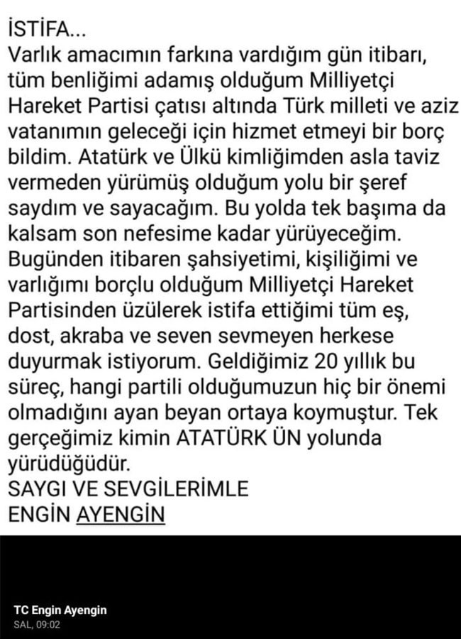 MHP'den istifa eden Ayengin: Bahçeli’nin bir bildiği vardır diye bugüne kadar sabrettim - Resim : 1