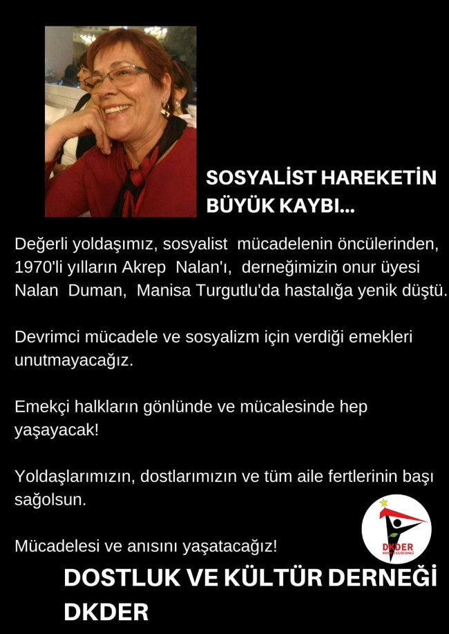 Devrimci mücadele emektarlarından Akrep Nalan, hayatını kaybetti - Resim : 1
