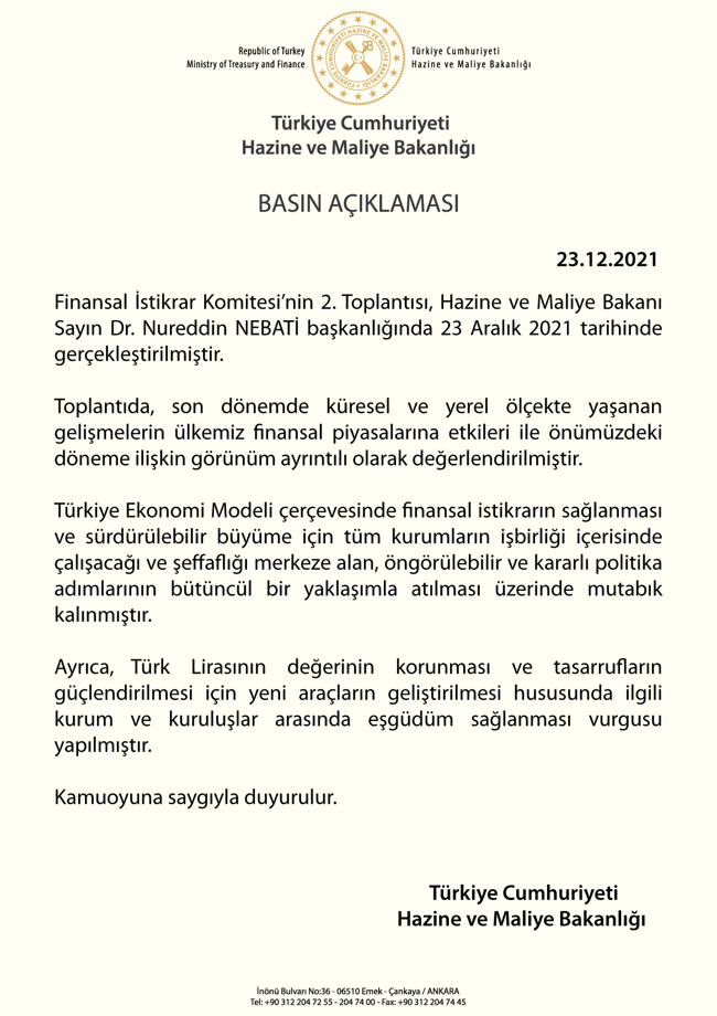 Finansal İstikrar Komitesi TL'nin korunmasını görüştü - Resim : 1