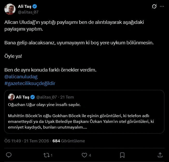 Gazeteci Ali Taş, Alican Uludağ paylaşımı nedeniyle gözaltına alındı - Resim : 1