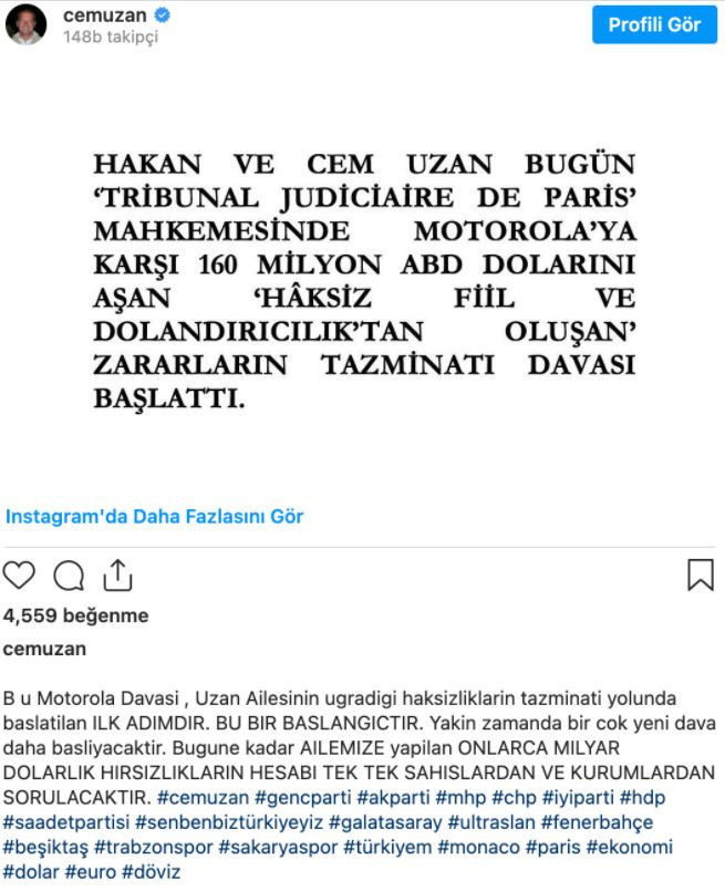 Cem Uzan'dan, Motorola'ya 160 milyon dolarlık dava - Resim : 2