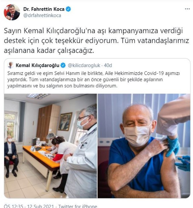 Bakan Koca'dan Kılıçdaroğlu'na 'aşı' teşekkürü - Resim : 1