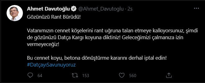 Davutoğlu'ndan 'Kargı Koyu' tepkisi: Gözünüzü rant bürüdü - Resim : 1