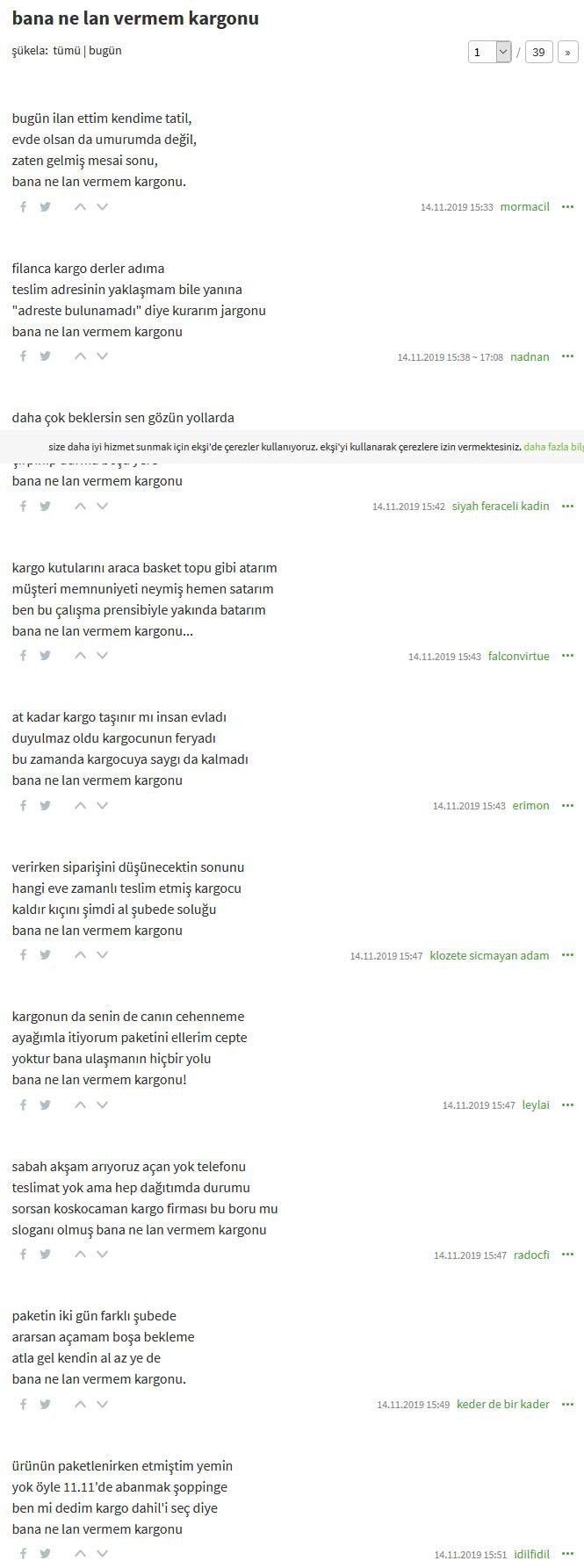 Ekşi Sözlük'ten kargo firmalarına şiirli gönderme - Resim : 1