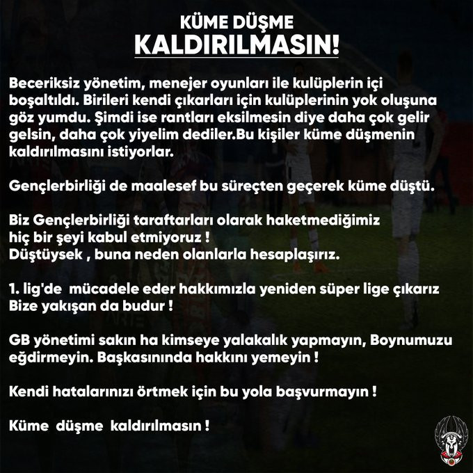 'Küme düşme kaldırılsın' taleplerine Gençlerbirliği taraftarlarından tepki - Resim : 2