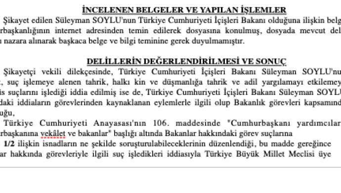 Soylu için yapılan suç duyurusu işleme konmadı - Resim : 1
