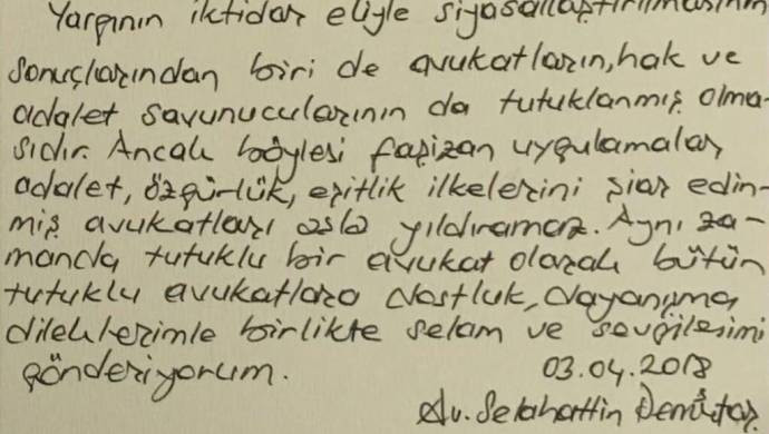 Demirtaş'tan tutuklu avukatlara dayanışma mesajı - Resim : 1
