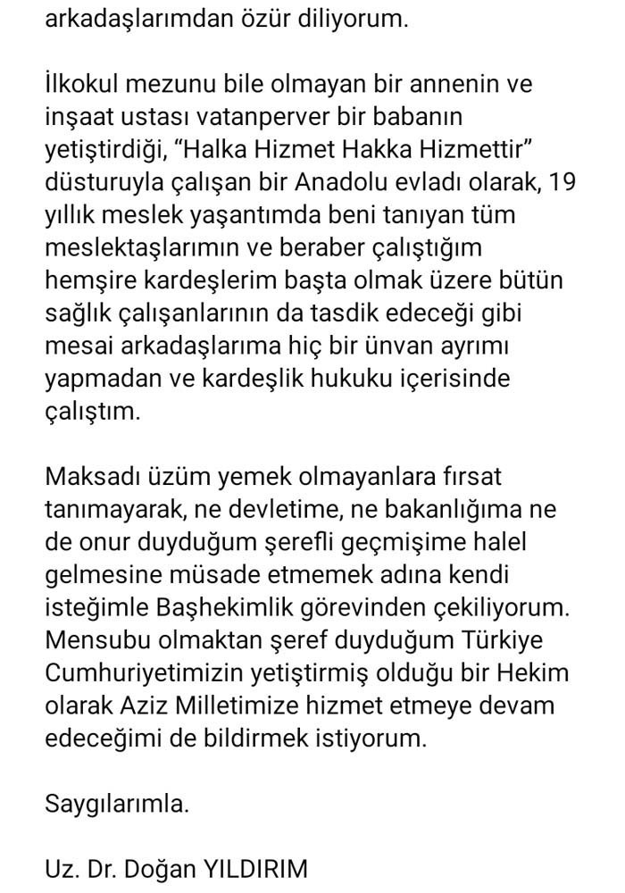 ‘Doktorlar hemşirelerin komutanıdır’ diyen başhekim, özür dileyerek istifasını duyurdu - Resim : 3