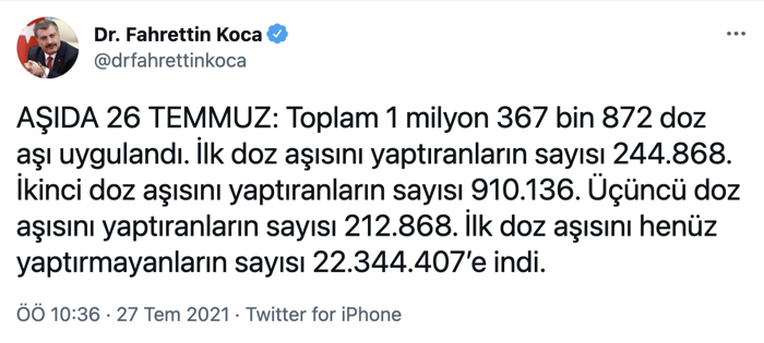 Sağlık Bakanı Fahrettin Koca, aşılamayla ilgili son verileri paylaştı - Resim : 1