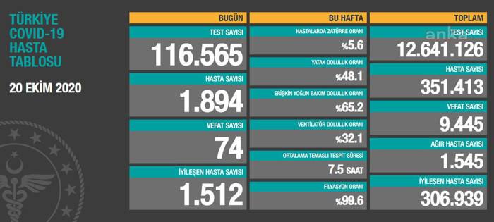Coronavirus tablosu: 74 hasta hayatını kaybetti, ağır hasta sayısı 1.545’e yükseldi - Resim : 1