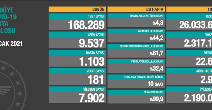 Coronavirus tablosu: 9 bin 537 pozitif vaka, 181 vefat - Resim : 1