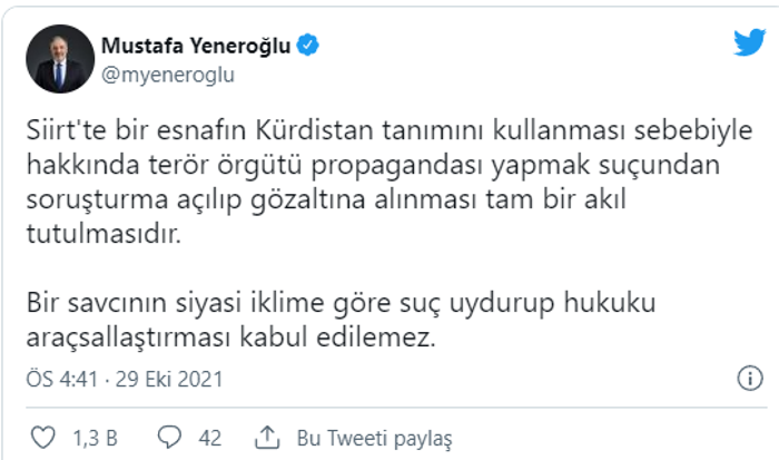 DEVA Partili Yeneroğlu'ndan 'Kürdistan' gözaltısına tepki: Akıl tutulması - Resim : 1
