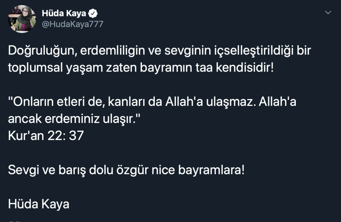 Hüda Kaya Kuran'dan alıntıladı: Onların etleri de, kanları da Allah'a ulaşmaz - Resim : 1
